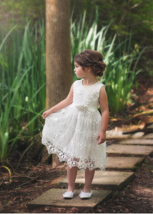 Pearl Neckline Ivory Lace Flower Girl Dress